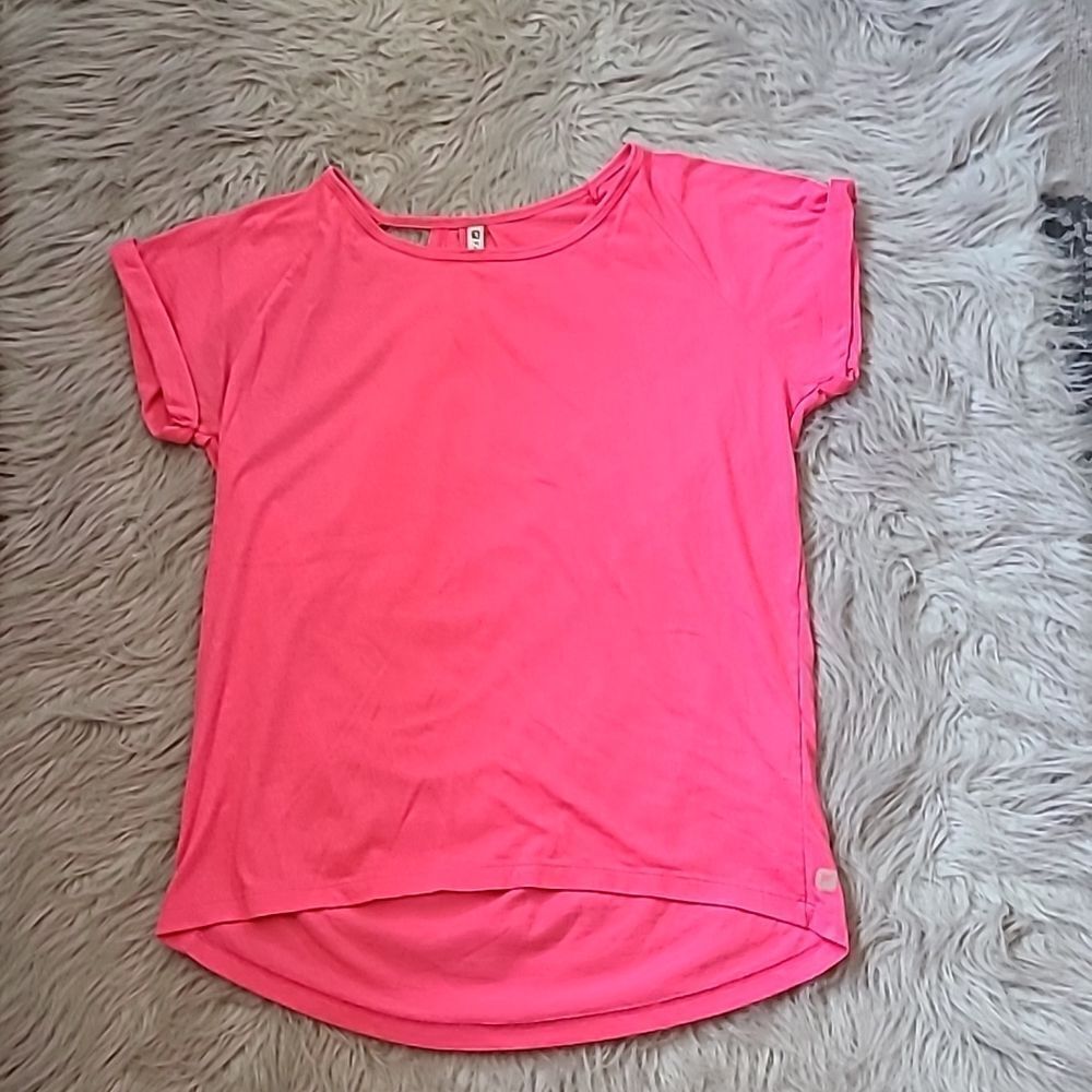 Fabletics womens pink cotton tshirt with partially open back size xs‎